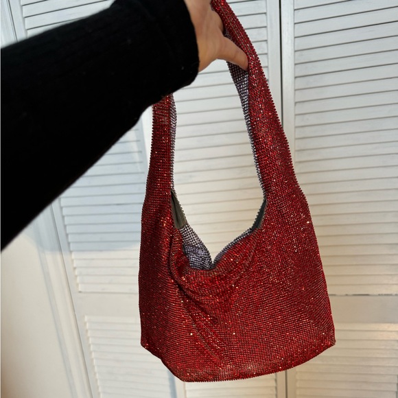 Kara Armpit Bag in red lavender crystal mesh - Picture 3 of 6